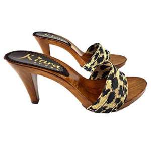 Kiara shoes Leopard mules 9cm thin heel and wood-like base