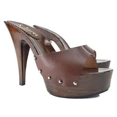 kiara shoes women's mules high with brown leather band